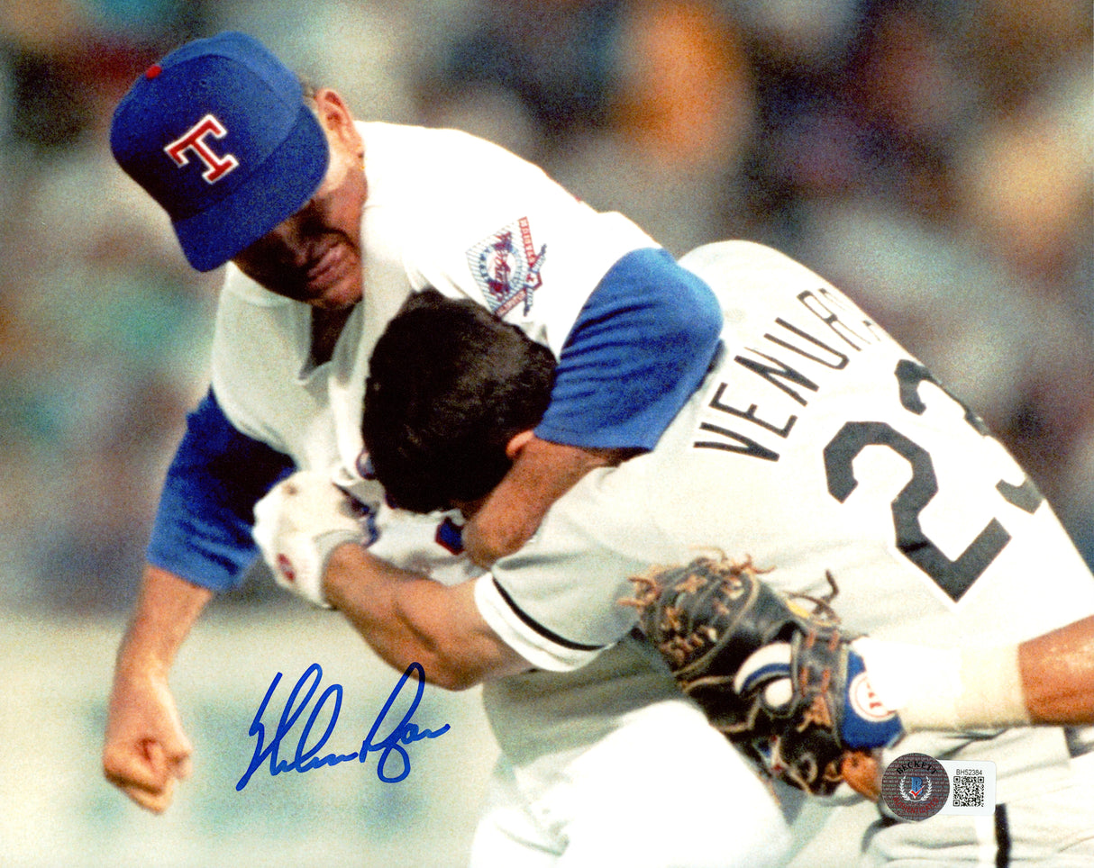 Nolan Ryan Autographed Framed 8x10 Photo Texas Rangers Fight vs. Robin Ventura Beckett BAS QR Stock #223773