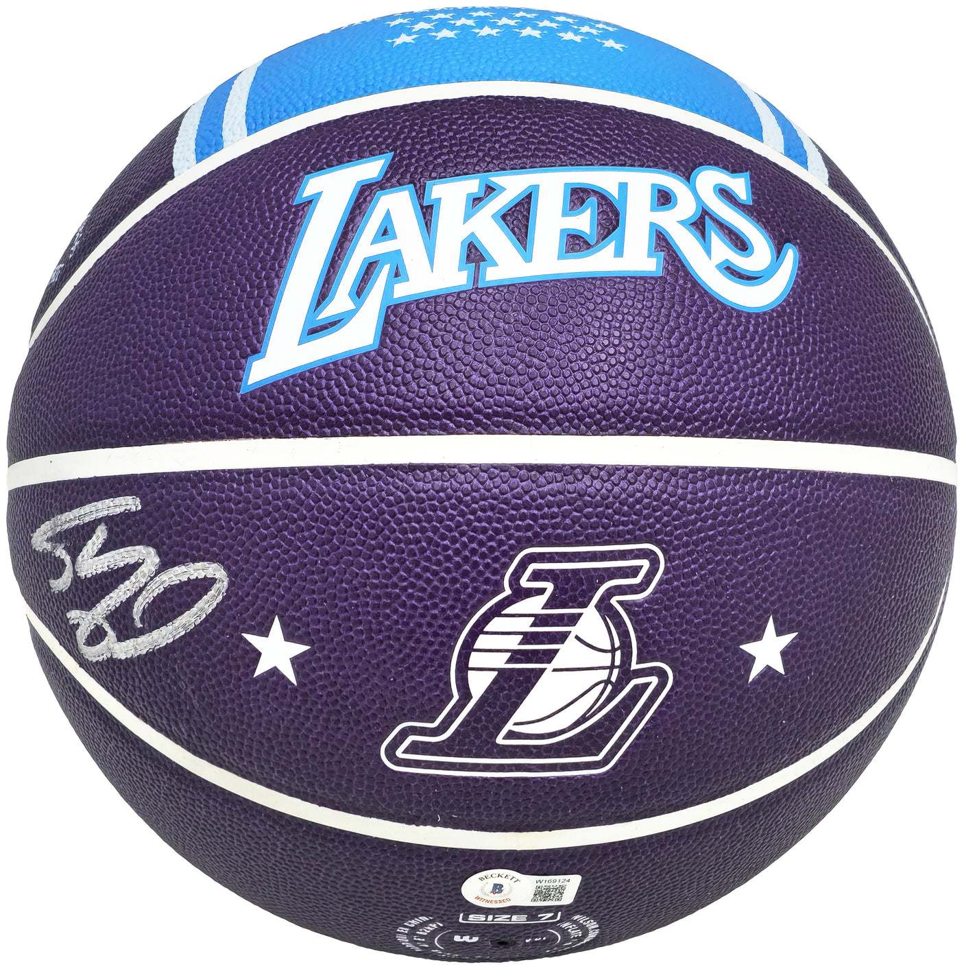 Shaquille O'Neal Autographed Purple City Edition Basketball Los Angeles Lakers Beckett BAS Witness Stock #222786