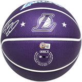Shaquille O'Neal Autographed Purple City Edition Basketball Los Angeles Lakers Beckett BAS Witness Stock #222786