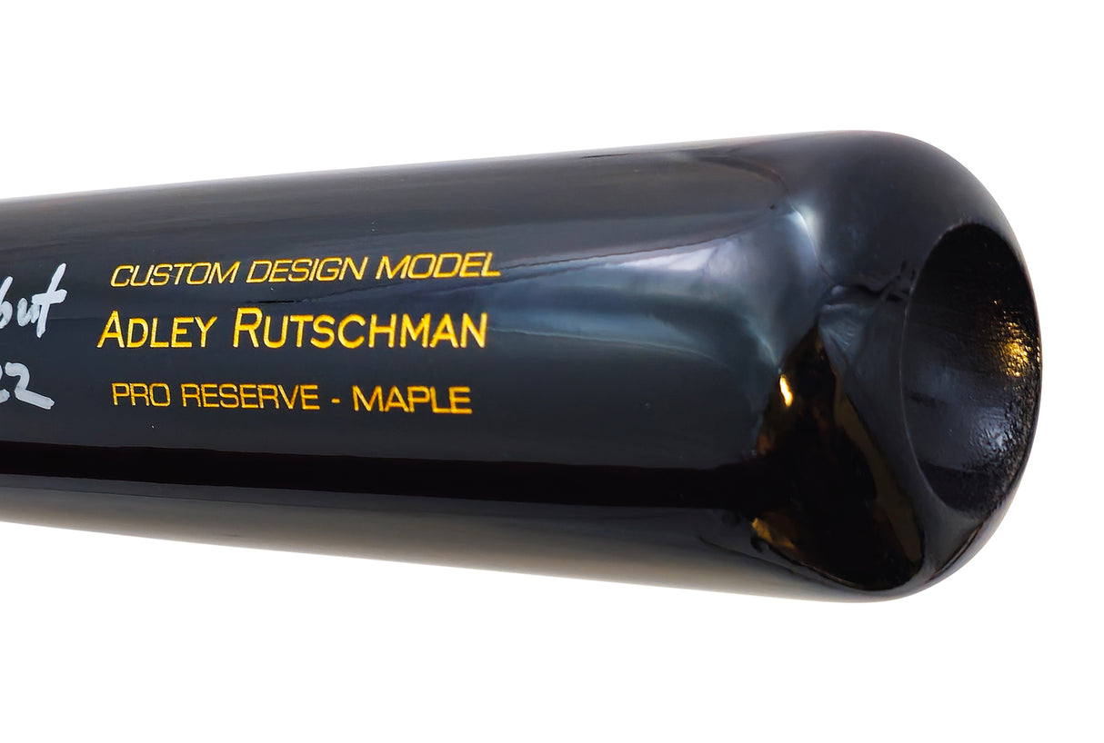 Adley Rutschman Autographed Black Victus Player Model Baseball Bat Baltimore Orioles "MLB Debut 5-21-22" Fanatics and MLB Holo Stock #222805
