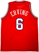 Philadelphia 76ers Julius "Dr. J" Erving Autographed Red Jersey Beckett BAS Witness Stock #222788