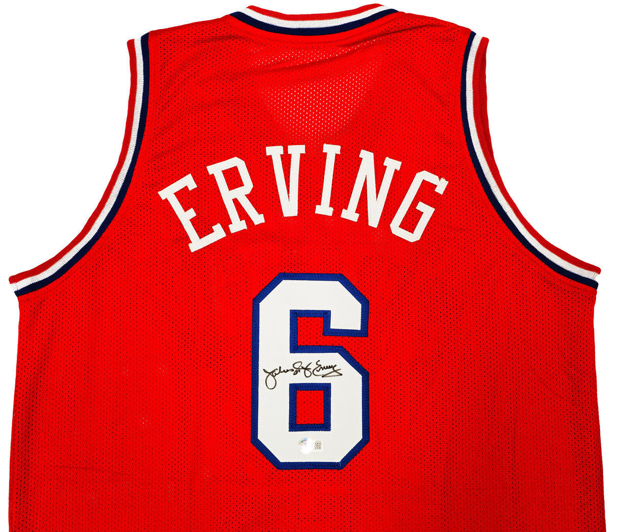 Philadelphia 76ers Julius "Dr. J" Erving Autographed Red Jersey Beckett BAS Witness Stock #222788