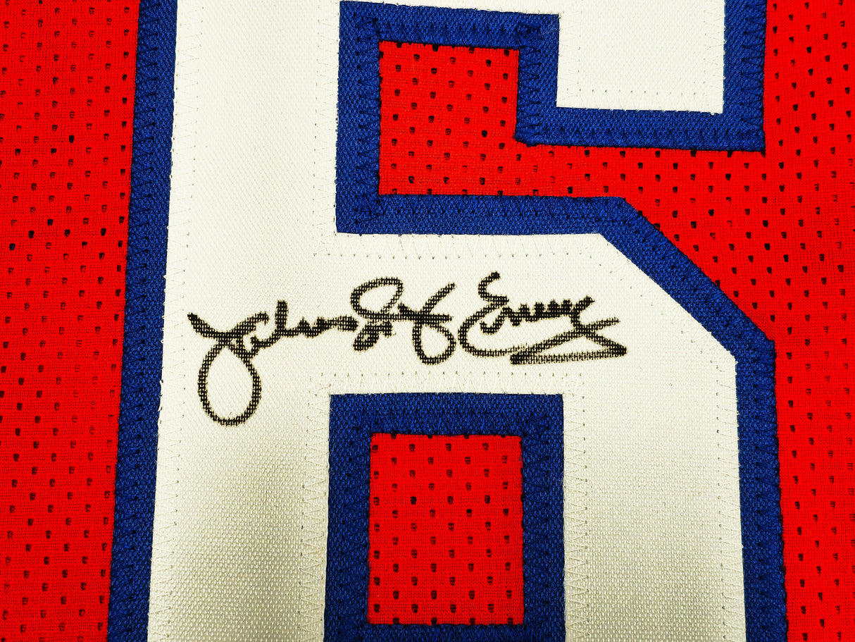 Philadelphia 76ers Julius "Dr. J" Erving Autographed Red Jersey Beckett BAS Witness Stock #222788