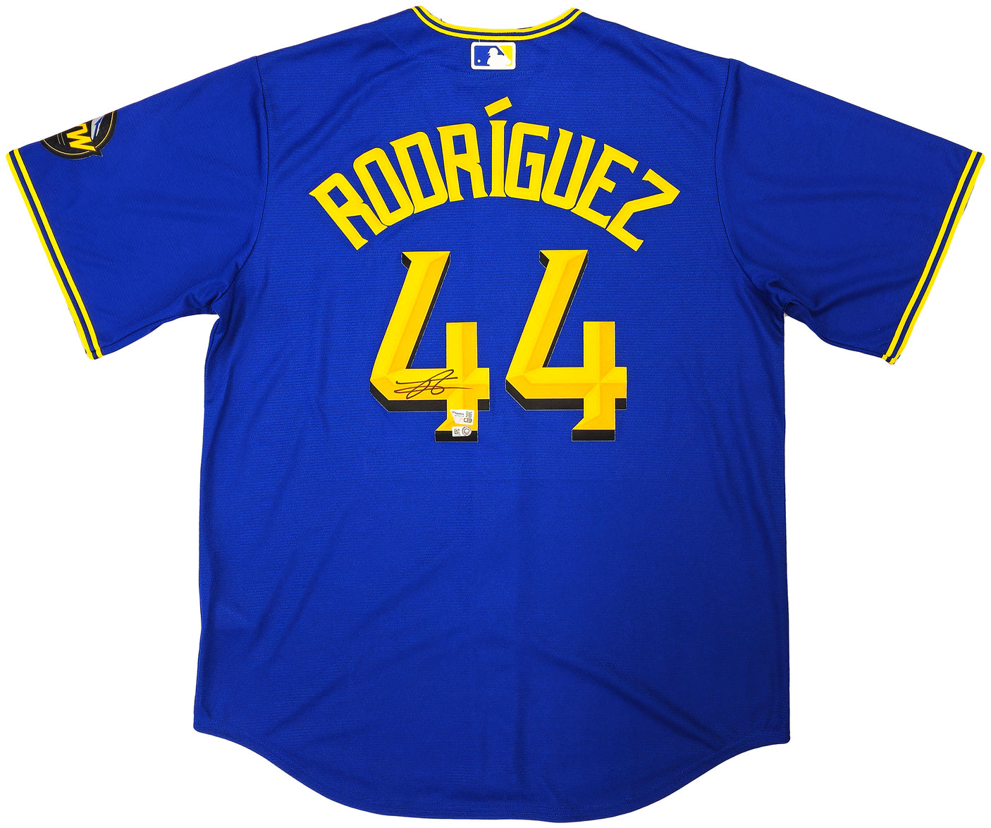 Seattle Mariners Julio Rodriguez Autographed Blue Nike City Connect Jersey Size L Fanatics and MLB Holo Stock #222806