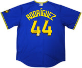 Seattle Mariners Julio Rodriguez Autographed Blue Nike City Connect Jersey Size L Fanatics and MLB Holo Stock #222806