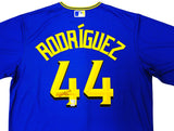 Seattle Mariners Julio Rodriguez Autographed Blue Nike City Connect Jersey Size L Fanatics and MLB Holo Stock #222806