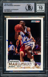 Anfernee Hardaway Autographed 1993-94 Fleer Rookie Card #343 Orlando Magic Auto Grade Gem Mint 10 Beckett BAS Stock #211046