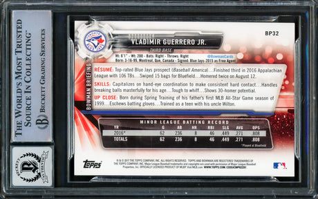 Vladimir Guerrero Jr. Autographed 2017 Bowman Prospects Rookie Card #BP32 Toronto Blue Jays Auto Grade Gem Mint 10 Beckett BAS Stock #222855