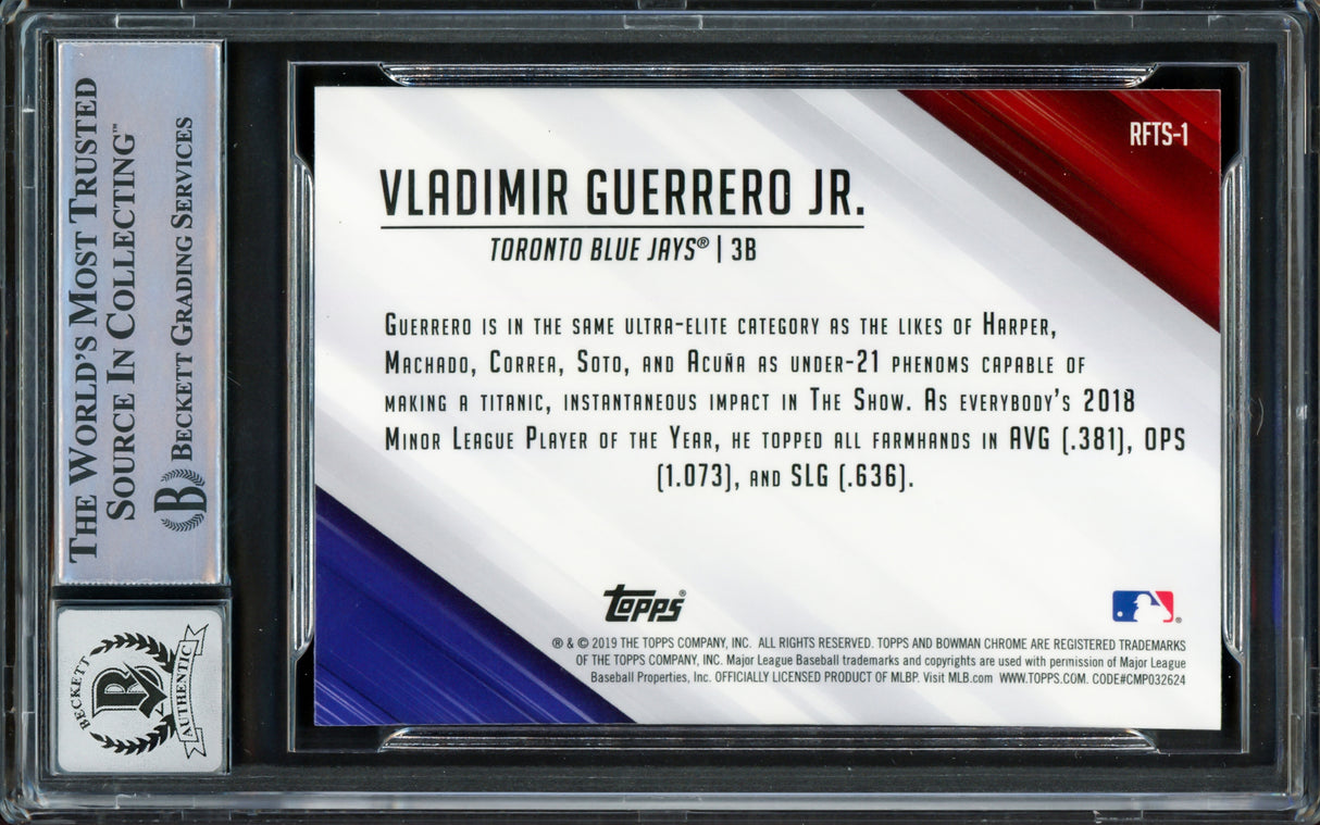 Vladimir Guerrero Jr. Autographed 2019 Bowman Chrome Ready For The Show Rookie Card #RFTS-1 Toronto Blue Jays Auto Grade Gem Mint 10 Beckett BAS Stock #222858