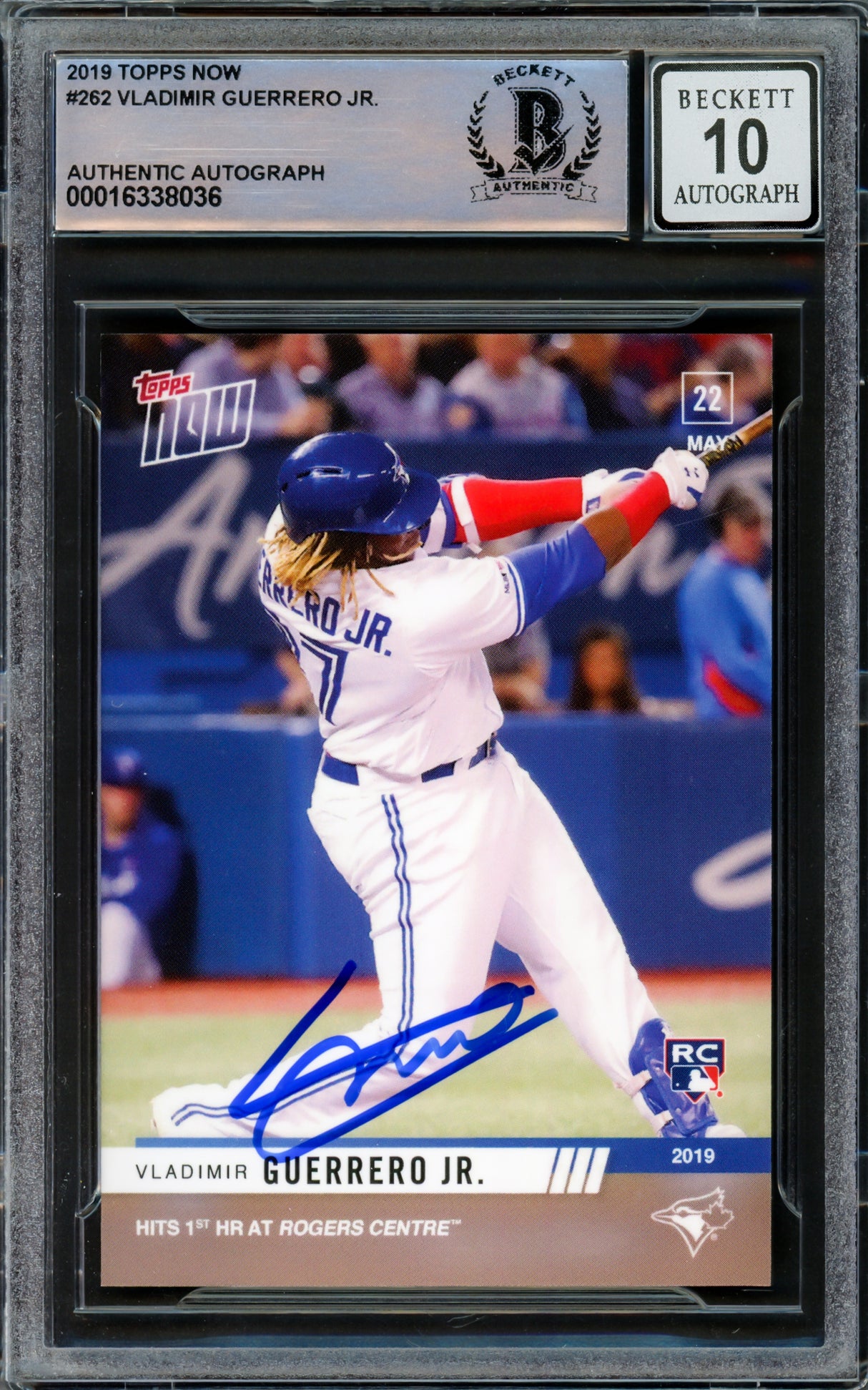 Vladimir Guerrero Jr. Autographed 2019 Topps Now Rookie Card #262 Toronto Blue Jays Auto Grade Gem Mint 10 Beckett BAS Stock #222862