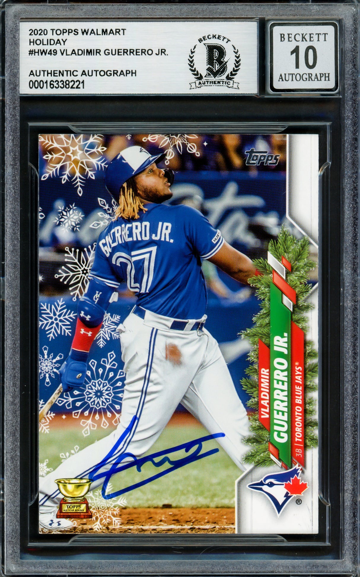 Vladimir Guerrero Jr. Autographed 2020 Topps Holiday Card #HW49 Toronto Blue Jays Auto Grade Gem Mint 10 Beckett BAS Stock #222863