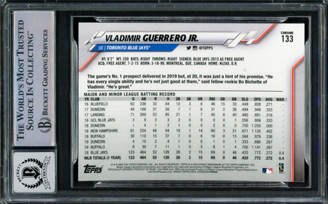 Vladimir Guerrero Jr. Autographed 2020 Topps Chrome Card #133 Toronto Blue Jays Auto Grade Gem Mint 10 Beckett BAS Stock #222864