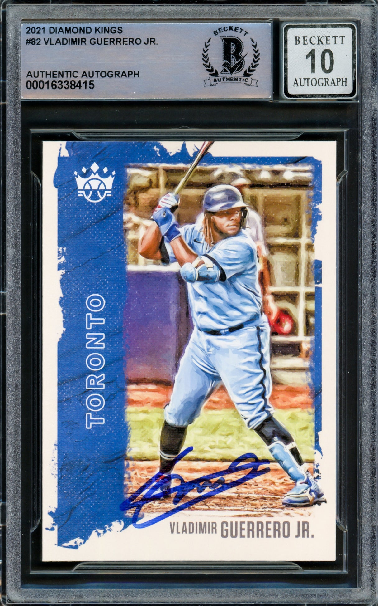 Vladimir Guerrero Jr. Autographed 2021 Donruss Diamond Kings Card #82 Toronto Blue Jays Auto Grade Gem Mint 10 Beckett BAS Stock #222867