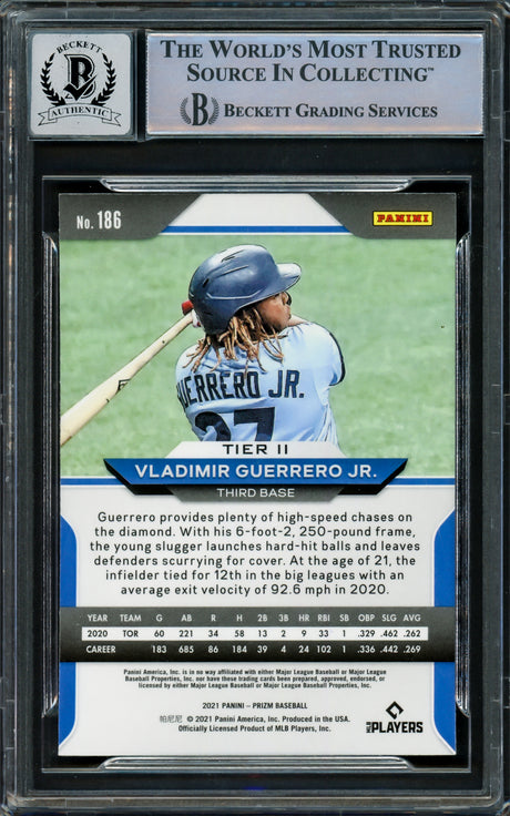Vladimir Guerrero Jr. Autographed 2021 Panini Prizm Card #186 Toronto Blue Jays Auto Grade Gem Mint 10 Beckett BAS Stock #222868