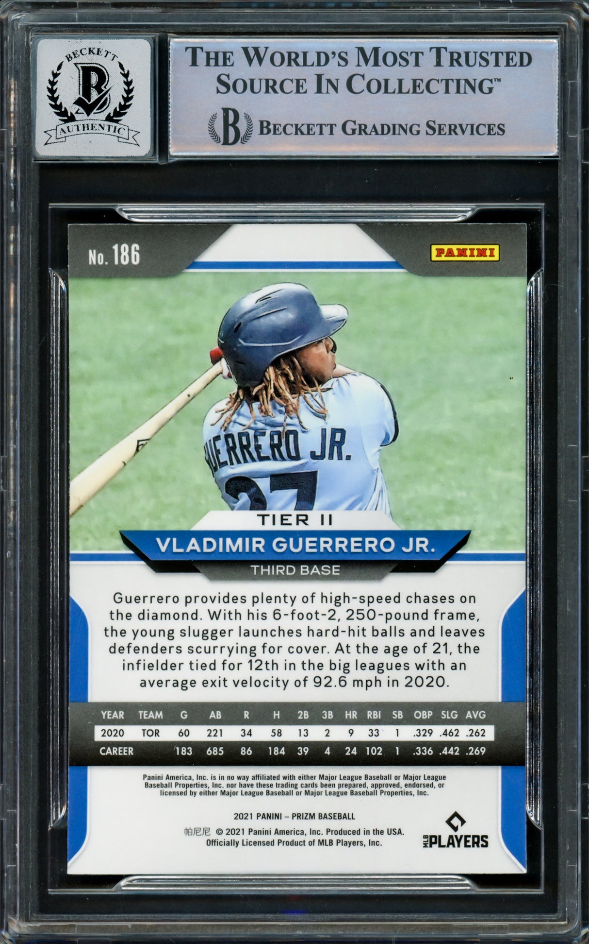 Vladimir Guerrero Jr. Autographed 2021 Panini Prizm Card #186 Toronto Blue Jays Auto Grade Gem Mint 10 Beckett BAS Stock #222868