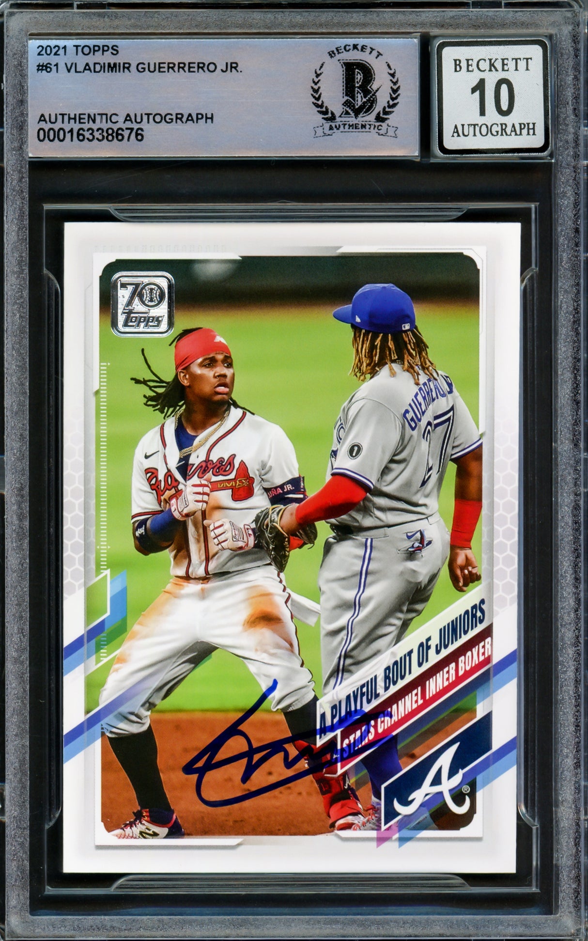 Vladimir Guerrero Jr. Autographed 2021 Topps Card #61 Toronto Blue Jays Auto Grade Gem Mint 10 Beckett BAS Stock #222869