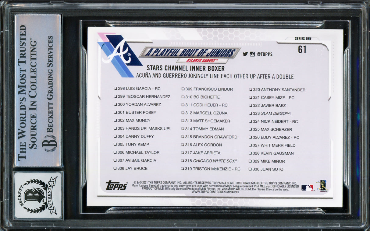 Vladimir Guerrero Jr. Autographed 2021 Topps Card #61 Toronto Blue Jays Auto Grade Gem Mint 10 Beckett BAS Stock #222869