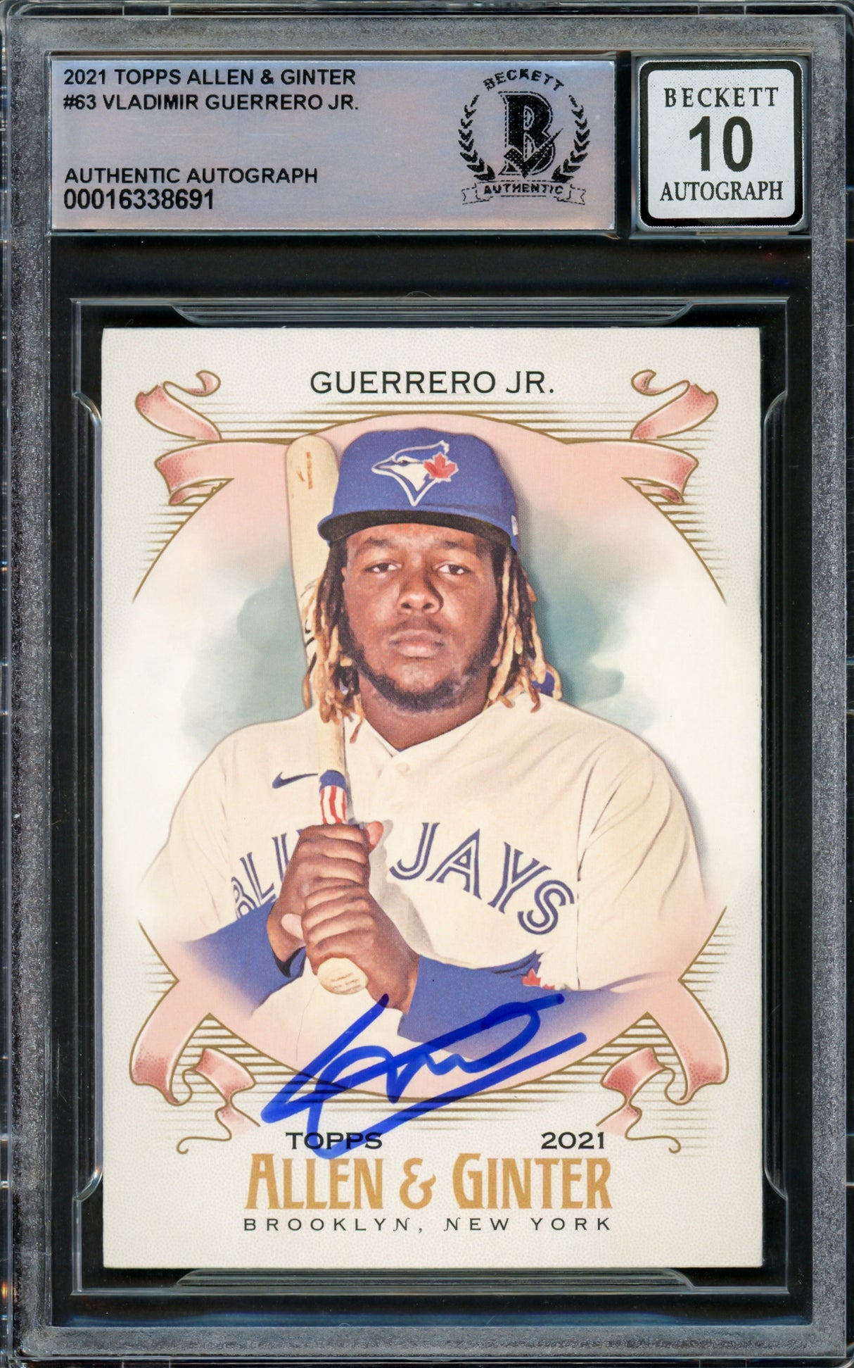 Vladimir Guerrero Jr. Autographed 2021 Topps Allen & Ginter Card #63 Toronto Blue Jays Auto Grade Gem Mint 10 Beckett BAS Stock #222870