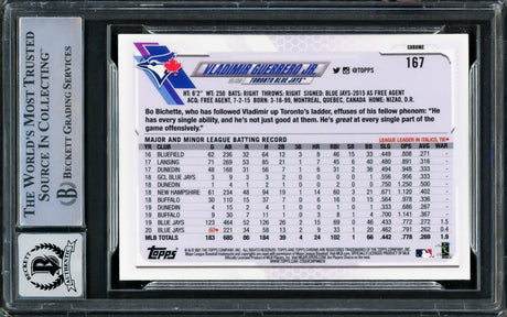 Vladimir Guerrero Jr. Autographed 2021 Topps Chrome Card #167 Toronto Blue Jays Auto Grade Gem Mint 10 Beckett BAS Stock #222871