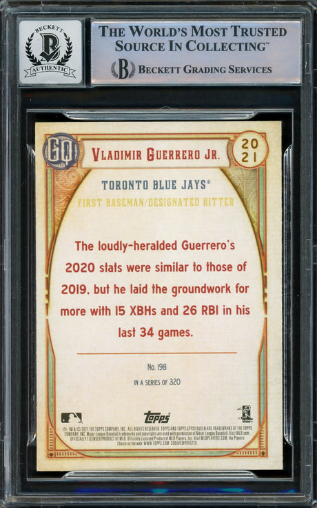 Vladimir Guerrero Jr. Autographed 2021 Topps Gypsy Queen Card #198 Toronto Blue Jays Auto Grade Gem Mint 10 Beckett BAS Stock #222872