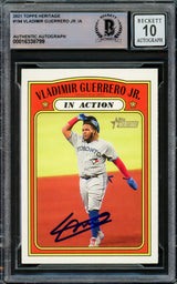 Vladimir Guerrero Jr. Autographed 2021 Topps Heritage Card #194 Toronto Blue Jays Auto Grade Gem Mint 10 Beckett BAS Stock #222874