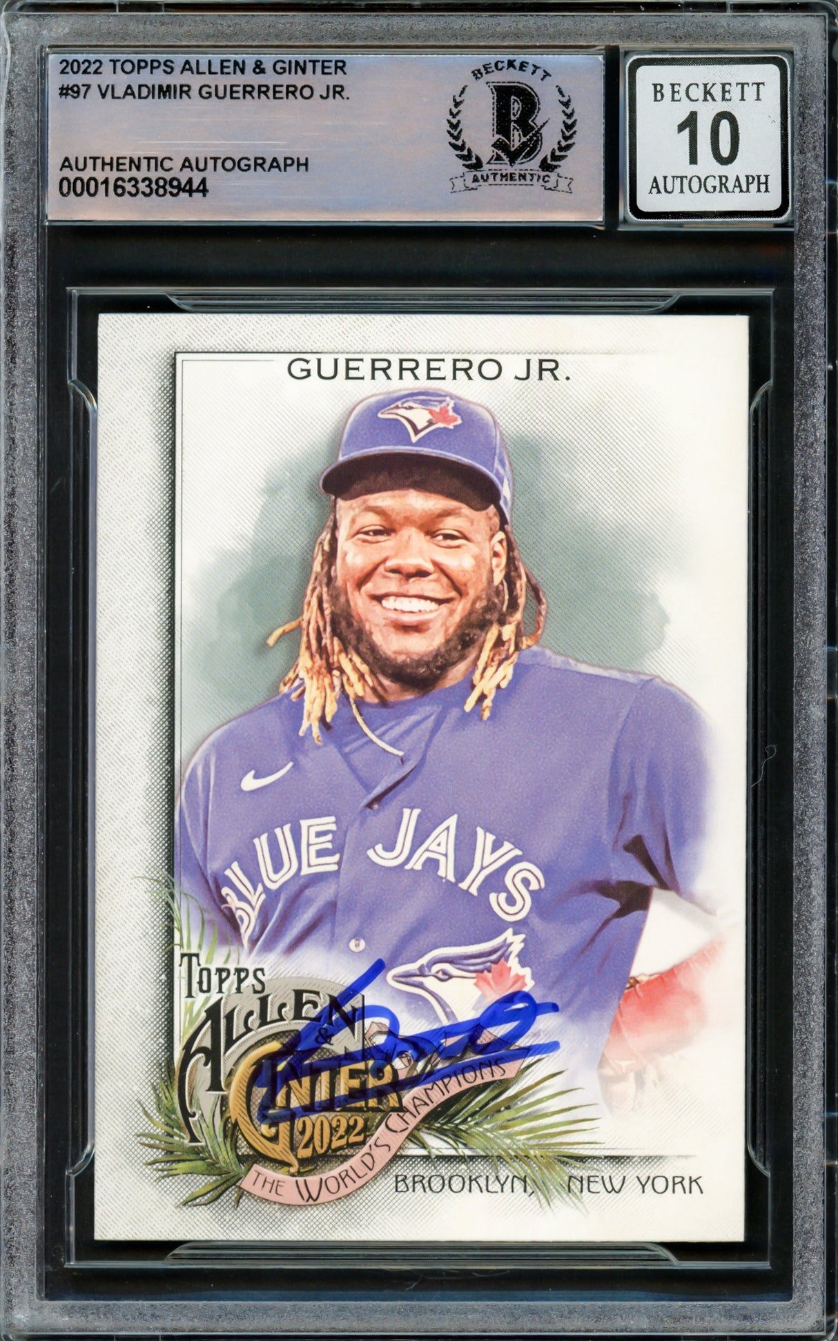 Vladimir Guerrero Jr. Autographed 2022 Topps Allen & Ginter Card #97 Toronto Blue Jays Auto Grade Gem Mint 10 Beckett BAS Stock #222876