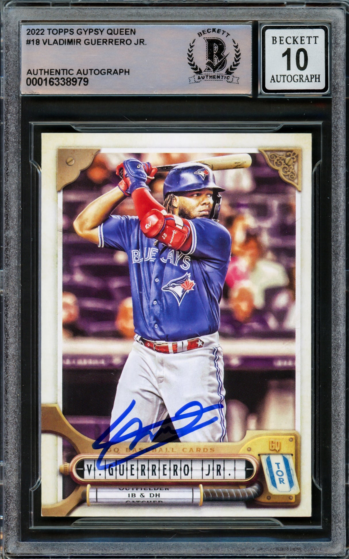 Vladimir Guerrero Jr. Autographed 2022 Topps Gypsy Queen Card #18 Toronto Blue Jays Auto Grade Gem Mint 10 Beckett BAS Stock #222878