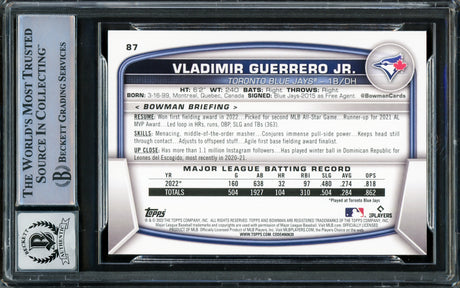 Vladimir Guerrero Jr. Autographed 2023 Bowman Card #87 Toronto Blue Jays Auto Grade Gem Mint 10 Beckett BAS Stock #222879