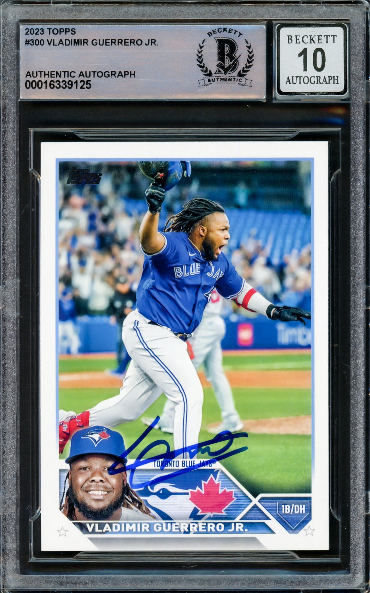 Vladimir Guerrero Jr. Autographed 2023 Topps Card #300 Toronto Blue Jays Auto Grade Gem Mint 10 Beckett BAS Stock #222880