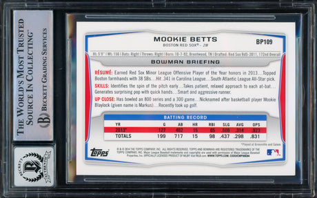Mookie Betts Autographed 2014 Bowman State & Hometown Rookie Card #BP109 Boston Red Sox Auto Grade Gem Mint 10 Beckett BAS #16167712