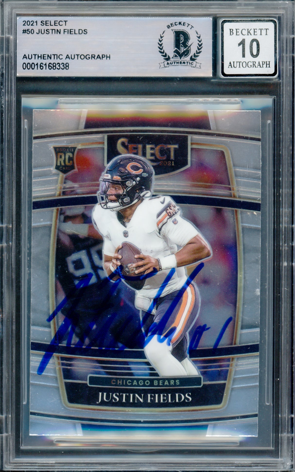 Justin Fields Autographed 2021 Select Rookie Card #50 Chicago Bears Auto Grade Gem Mint 10 Beckett BAS #16168338