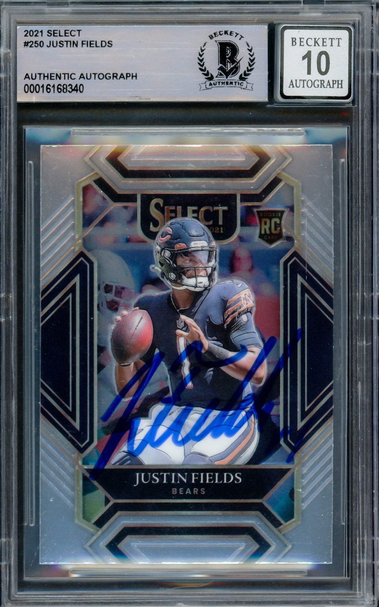 Justin Fields Autographed 2021 Select Rookie Card #250 Chicago Bears Auto Grade Gem Mint 10 Beckett BAS #16168340