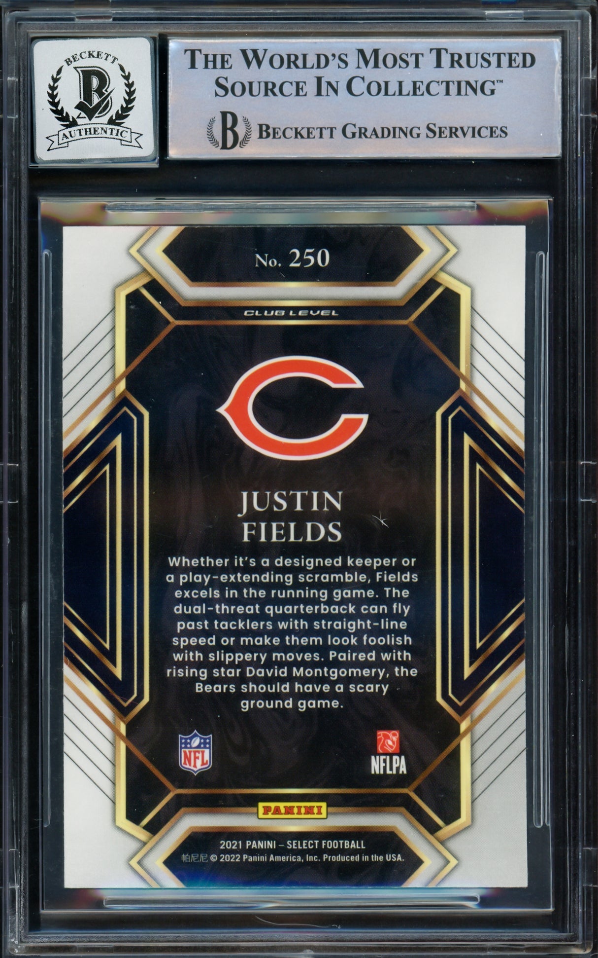 Justin Fields Autographed 2021 Select Rookie Card #250 Chicago Bears Auto Grade Gem Mint 10 Beckett BAS #16168340