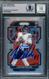 Justin Fields Autographed 2021 Panini Prizm Rookie Card #334 Chicago Bears Auto Grade Gem Mint 10 Beckett BAS #16168347