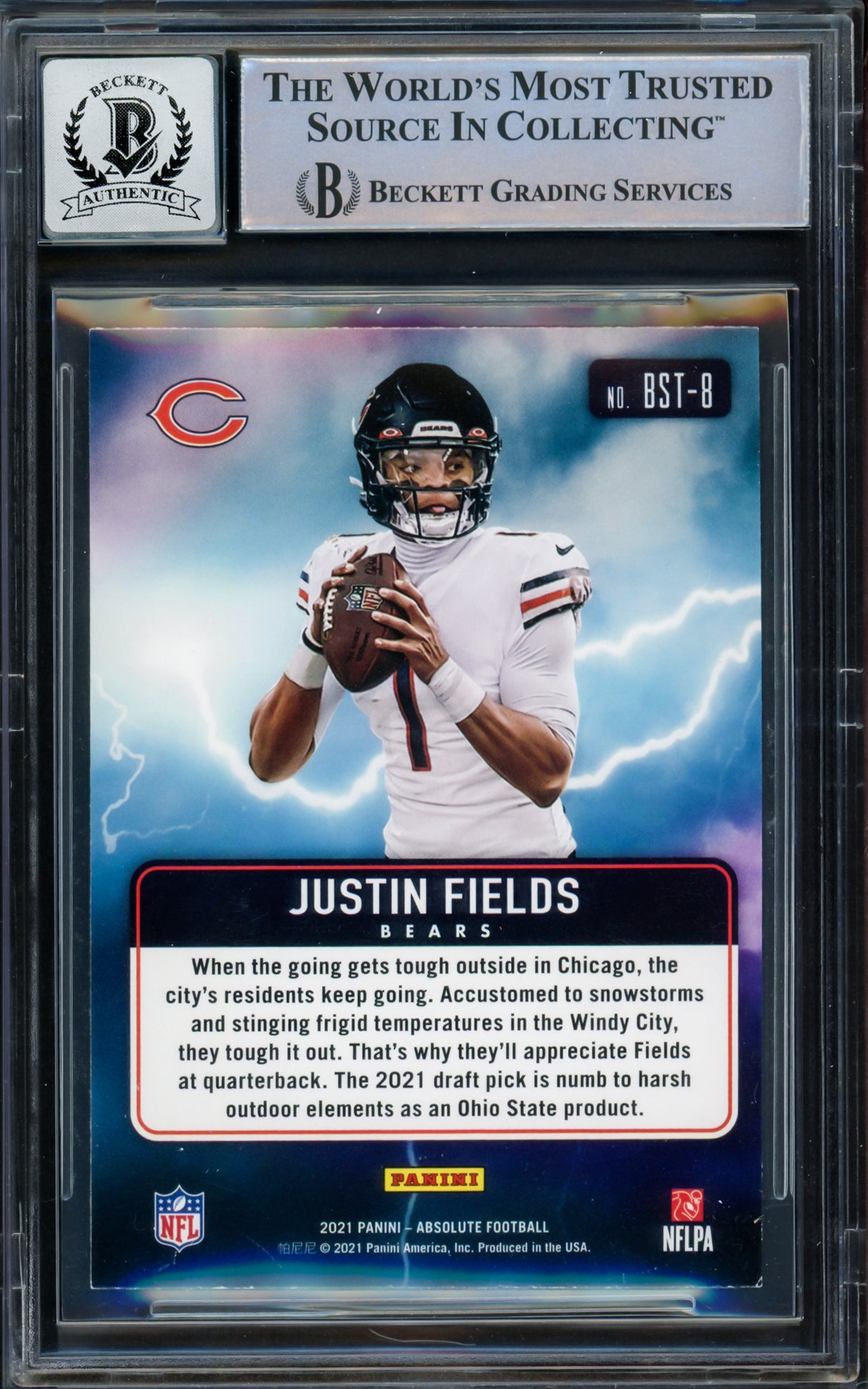 Justin Fields Autographed 2021 Absolute Rookie Card #BST-8 Chicago Bears Auto Grade Gem Mint 10 Beckett BAS #16168349