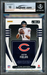 Justin Fields Autographed 2021 Absolute Jersey Patch Rookie Card #ARM-JFI Chicago Bears Auto Grade Gem Mint 10 Beckett BAS #16168366