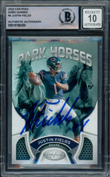 Justin Fields Autographed 2021 Certified Dark Horses Rookie Card #DH-4 Chicago Bears Auto Grade Gem Mint 10 Beckett BAS #16168350