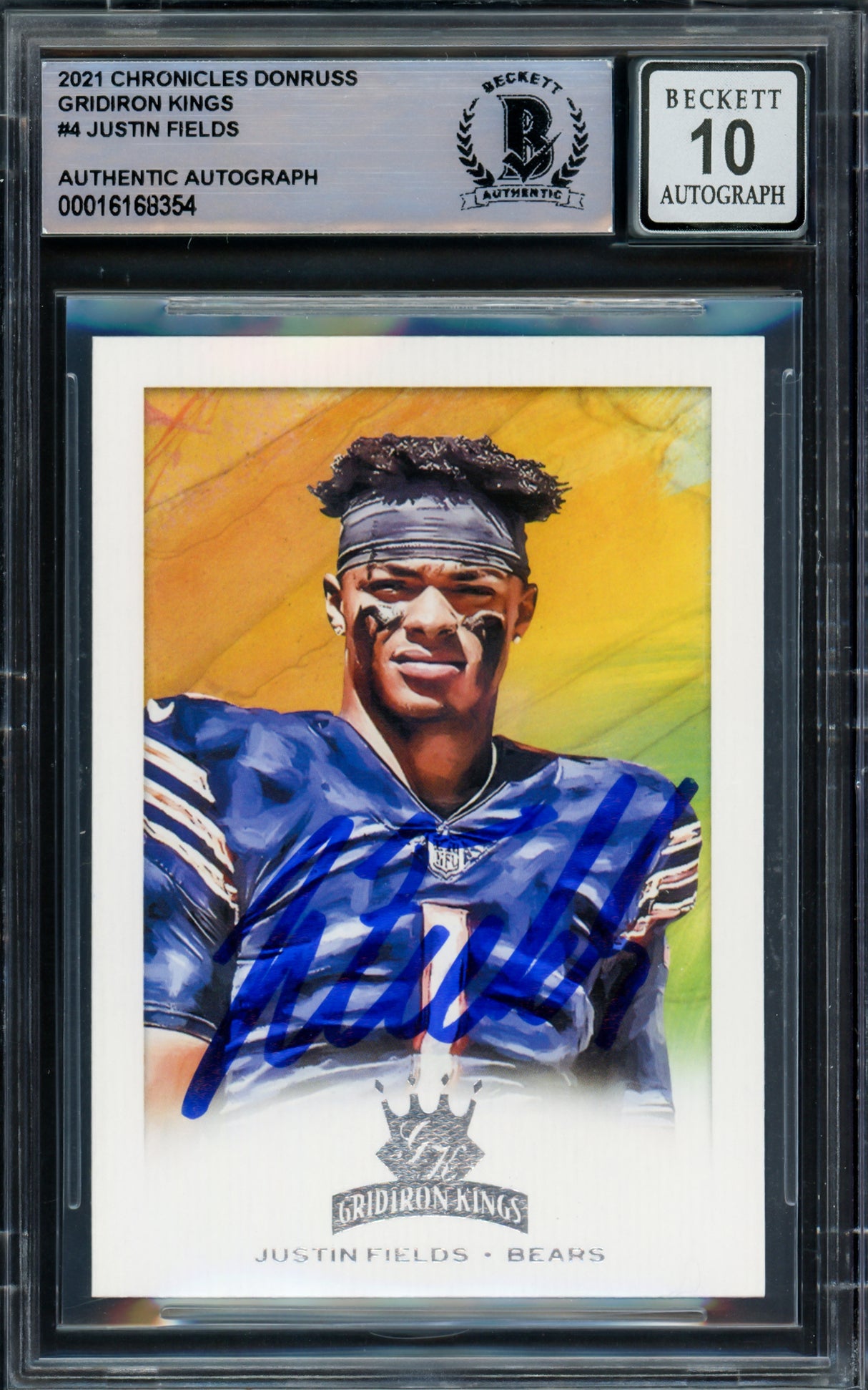 Justin Fields Autographed 2021 Donruss Gridiron Kings Rookie Card #GK-4 Chicago Bears Auto Grade Gem Mint 10 Beckett BAS #16168354