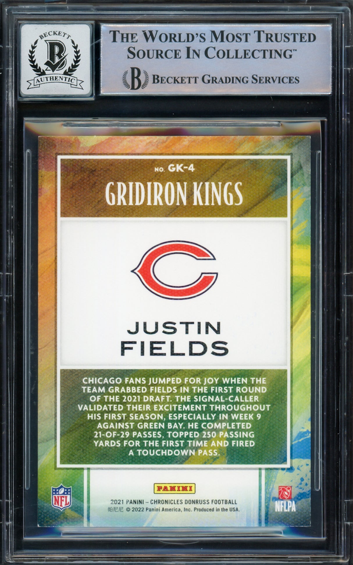 Justin Fields Autographed 2021 Donruss Gridiron Kings Rookie Card #GK-4 Chicago Bears Auto Grade Gem Mint 10 Beckett BAS #16168354