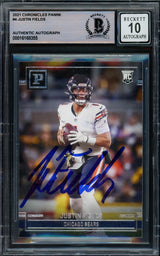 Justin Fields Autographed 2021 Panini Chronicles Rookie Card #PA-4 Chicago Bears Auto Grade Gem Mint 10 Beckett BAS #16168355