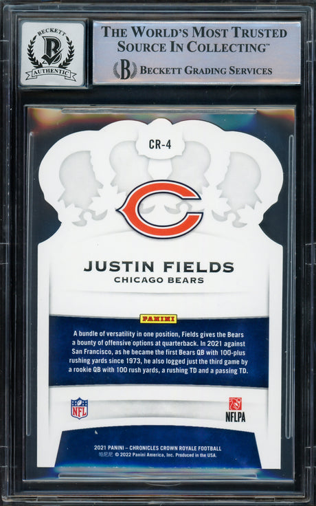 Justin Fields Autographed 2021 Panini Chronicles Crown Royale Rookie Card #CR-4 Chicago Bears Auto Grade Gem Mint 10 Beckett BAS #16168358