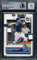 Wander Franco Autographed 2022 Donruss Rated Rookie Card #34 Tampa Bay Rays Auto Grade Gem Mint 10 Beckett BAS #16168429