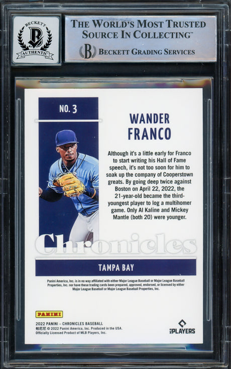 Wander Franco Autographed 2022 Panini Chronicles Rookie Card #3 Tampa Bay Rays Auto Grade Gem Mint 10 Beckett BAS #16168431