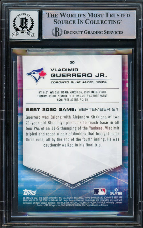 Vladimir Guerrero Jr. Autographed 2021 Bowman's Best Card #30 Toronto Blue Jays Auto Grade Gem Mint 10 Beckett BAS #16168736