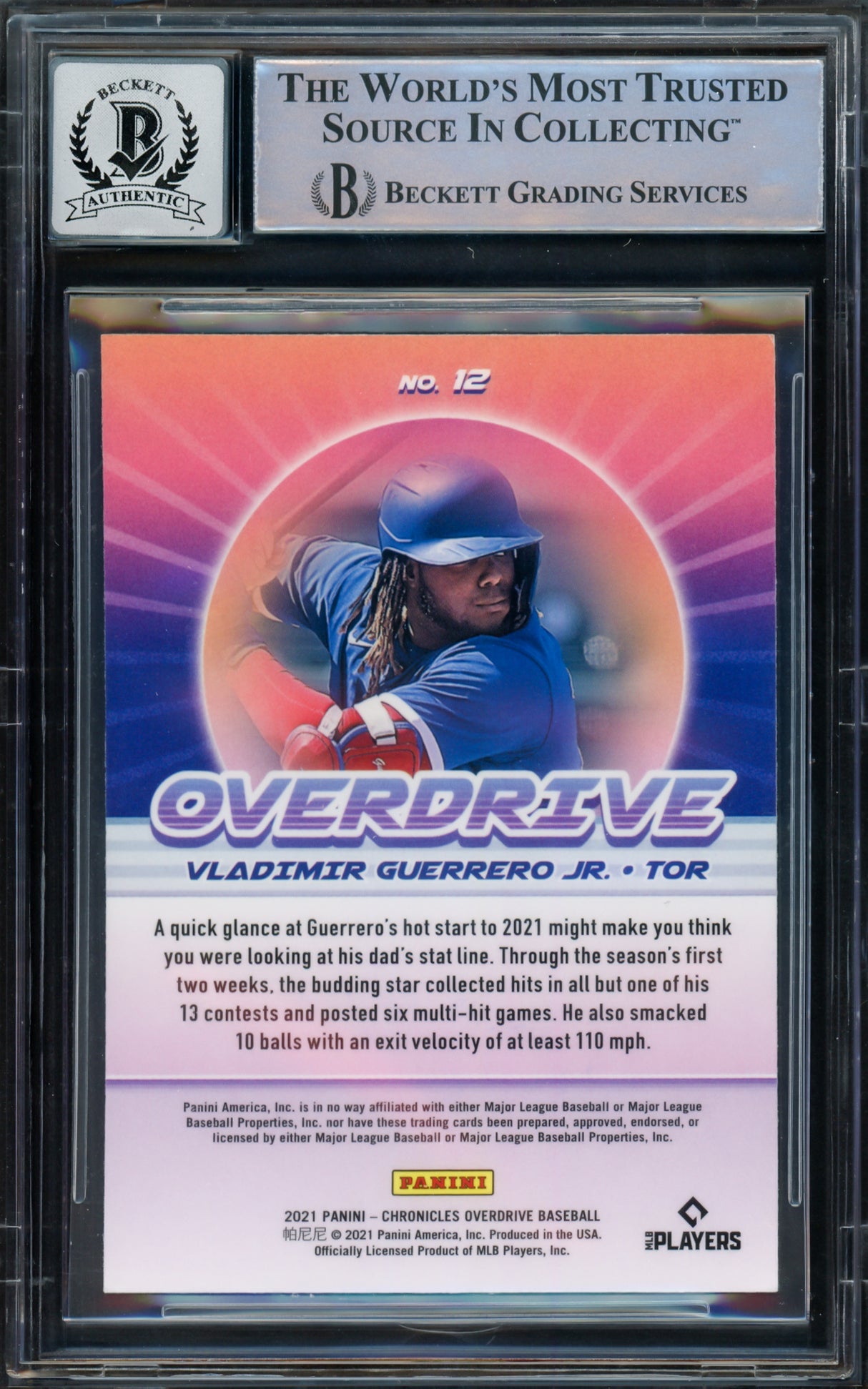 Vladimir Guerrero Jr. Autographed 2021 Chronicles Overdrive Prizm Card #12 Toronto Blue Jays Auto Grade Gem Mint 10 Beckett BAS #16168742