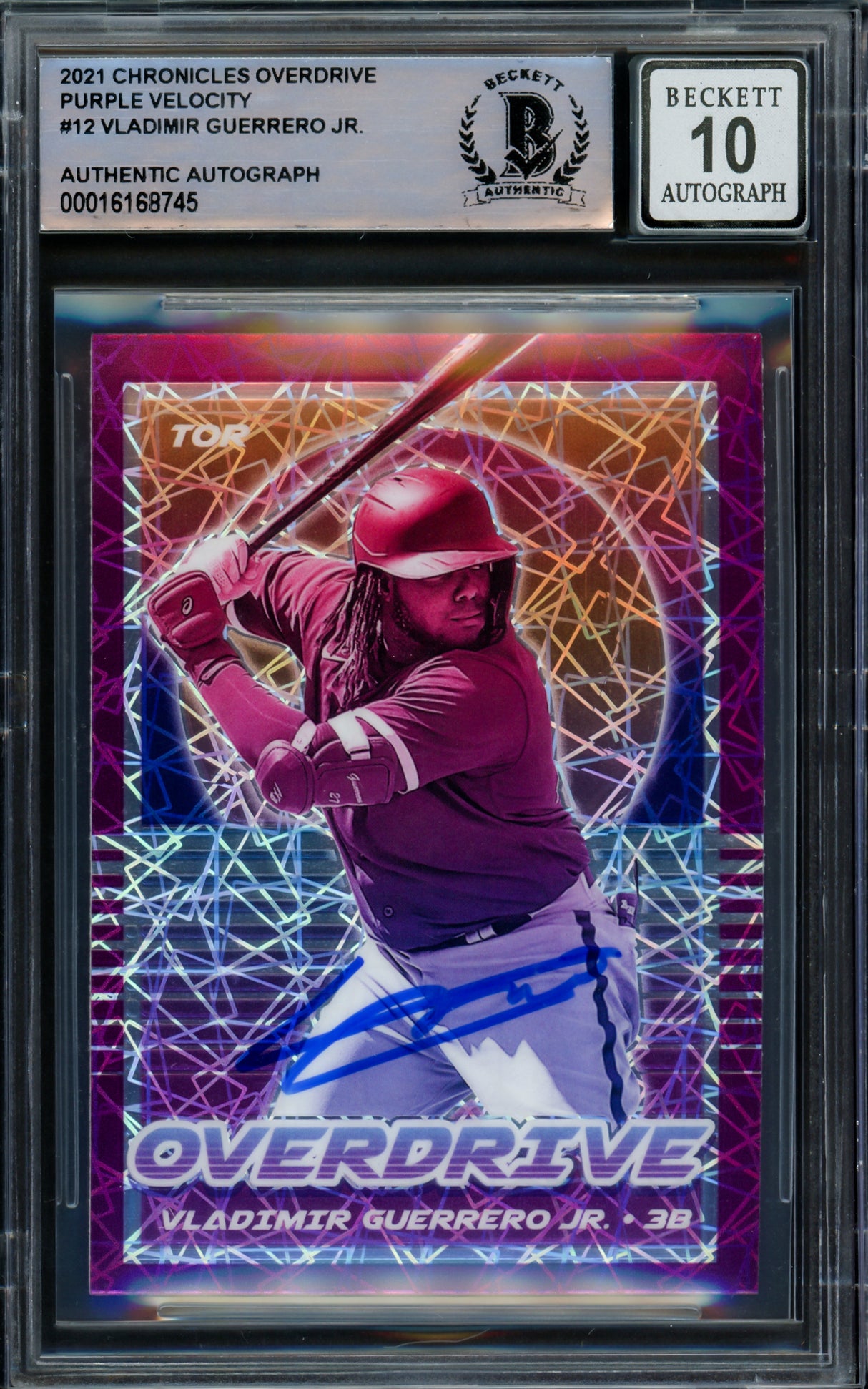 Vladimir Guerrero Jr. Autographed 2021 Chronicles Overdrive Purple Velocity Card #12 Toronto Blue Jays Auto Grade Gem Mint 10 Beckett BAS #16168745