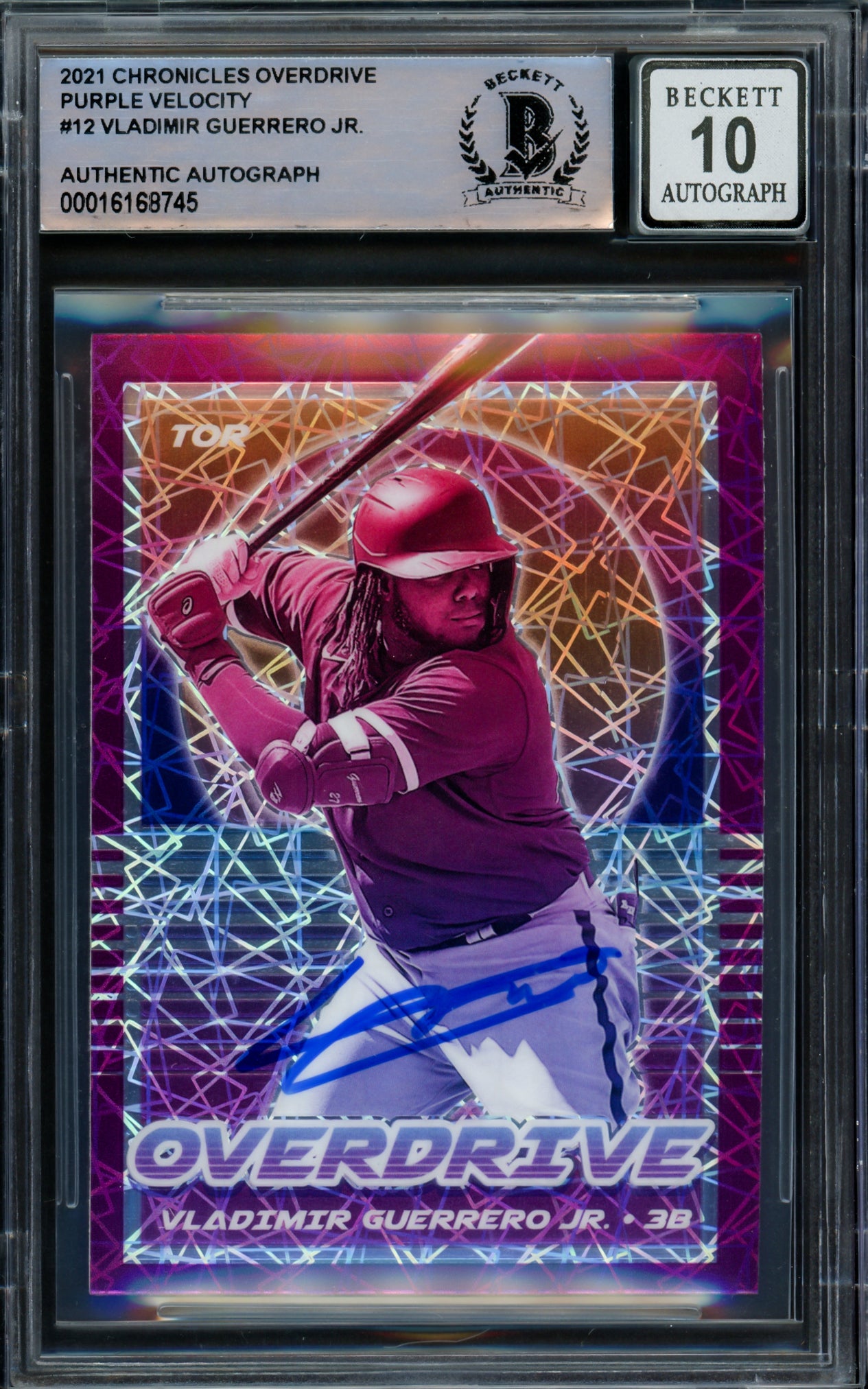 Vladimir Guerrero Jr. Autographed 2021 Chronicles Overdrive Purple Velocity Card #12 Toronto Blue Jays Auto Grade Gem Mint 10 Beckett BAS #16168745