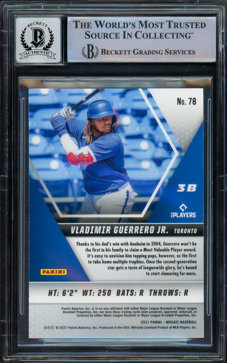 Vladimir Guerrero Jr. Autographed 2021 Panini Mosaic Card #78 Toronto Blue Jays Auto Grade Gem Mint 10 Beckett BAS #16168747