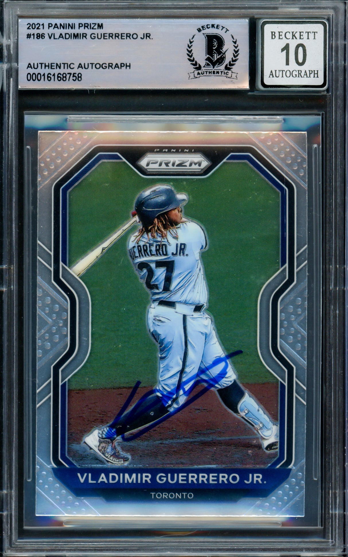 Vladimir Guerrero Jr. Autographed 2021 Panini Prizm Card #186 Toronto Blue Jays Auto Grade Gem Mint 10 Beckett BAS #16168758