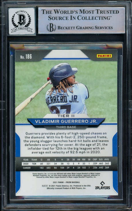 Vladimir Guerrero Jr. Autographed 2021 Panini Prizm Card #186 Toronto Blue Jays Auto Grade Gem Mint 10 Beckett BAS #16168758